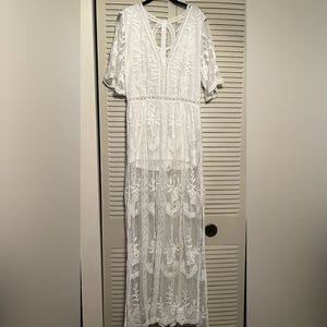 EUC POL White Romper with Lace Overlay- Size S/M